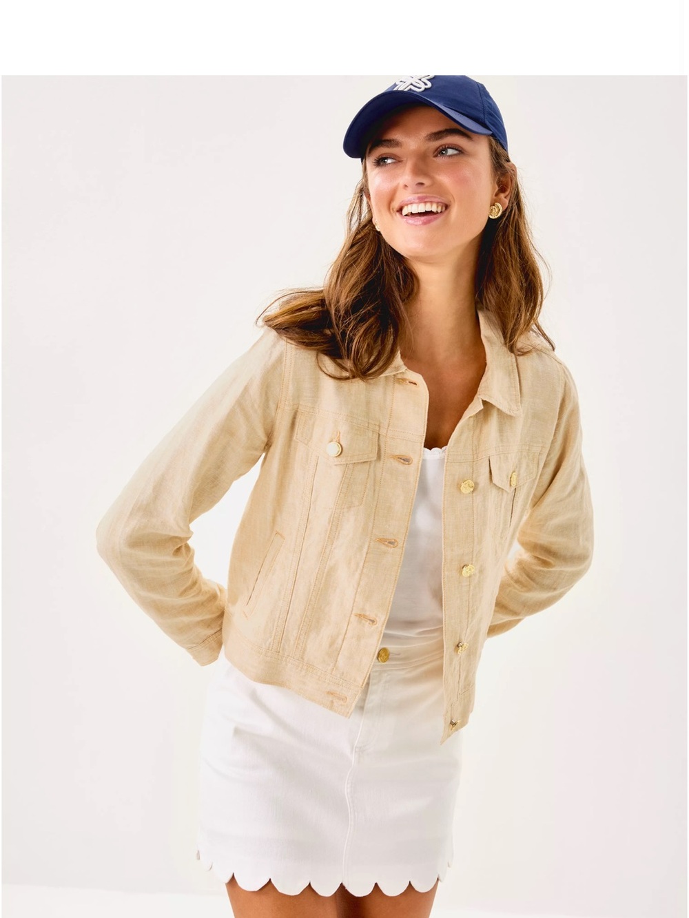 Brand New Lilly Pulitzer Seaspray Linen Jacket Tan Size XL
